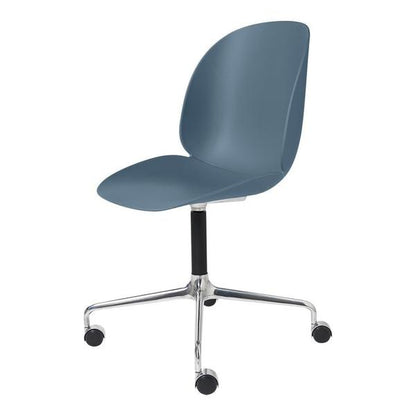 Beetle Meeting Chair - Un-Upholstered, 4-star w. castors, Polished Aluminum/Black Matte Base