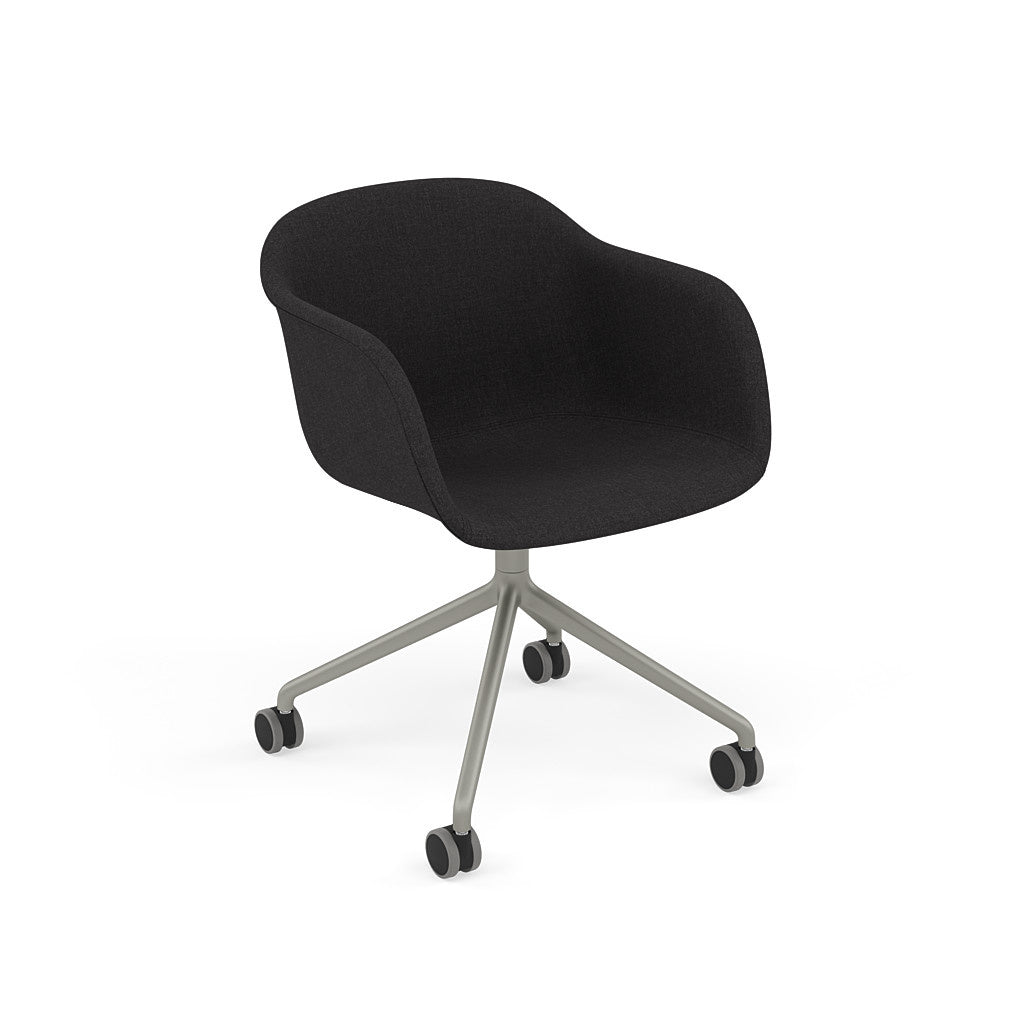 Fiber Armchair / Grey Swivel Base with Castors, Upholstered