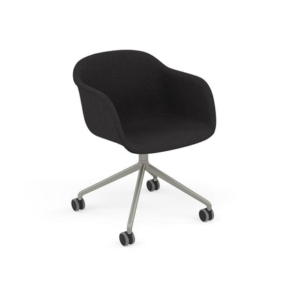 Fiber Armchair / Grey Swivel Base with Castors, Upholstered