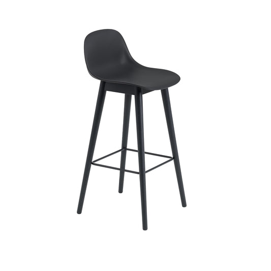 Fiber Bar Stool with Backrest / Wood Base H: 75cm / 29.5in