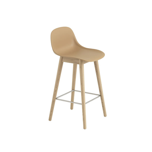 Fiber Counter Stool with Backrest / Wood Base H: 65cm / 25.6in