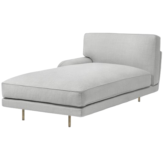 Flaneur Module - Fully Upholstered, Chaise Lounge with right armrest, Antique Brass Base