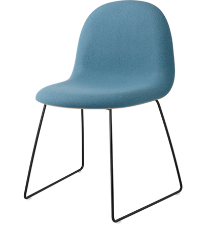 3D Dining Chair - Front Upholstered, Sledge Base, Black Semi Matte Base, Oak Semi Matt Lacquered