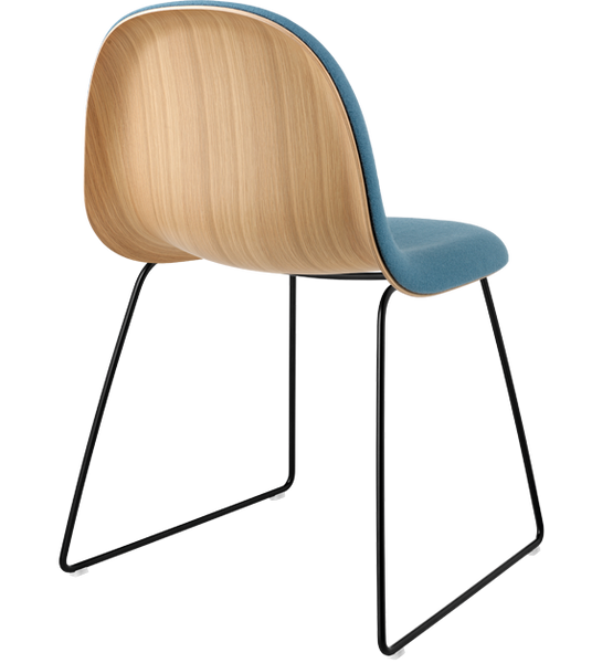 3D Dining Chair - Front Upholstered, Sledge Base, Black Semi Matte Base, Oak Semi Matt Lacquered